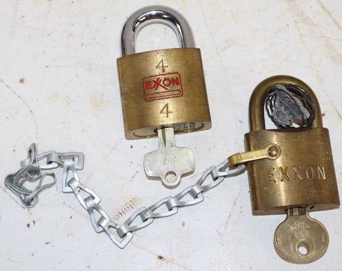 Group of 2 Brass Exxon Locks with Keys (1 of 2)