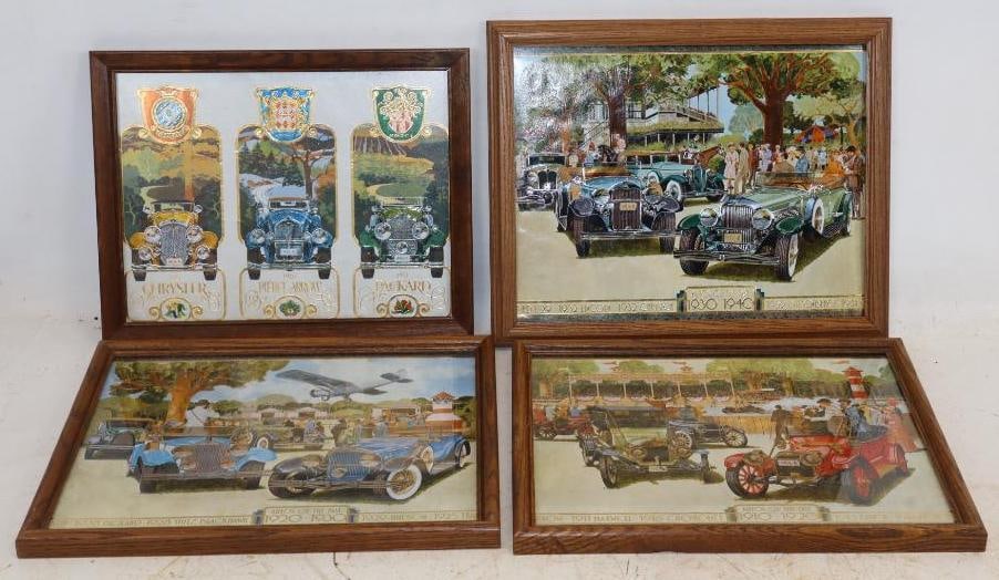Group of 4 Framed Foil Antique Automobile Artwork 1920's-1930's (1 of 6)