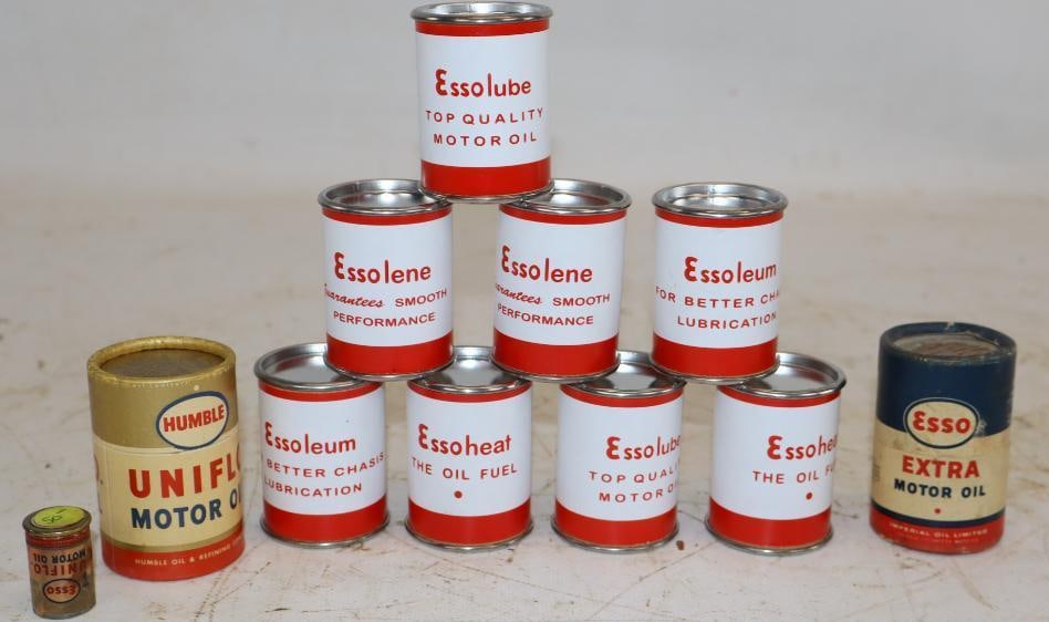 Group of 11 Esso and Humble Oil Can Shaped Give-Aways Match Containers: Largest is 1.5" x 1.5" x 2.5"