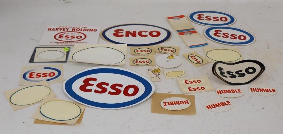 Group of 27 Esso Advertising Stickers and Decals: Largest is 9.5" x 6.75"