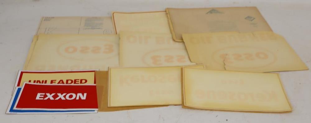 Group of 12 Esso Oil Burner and Exxon Gas Pump Decals: Largest is 12" x 9"