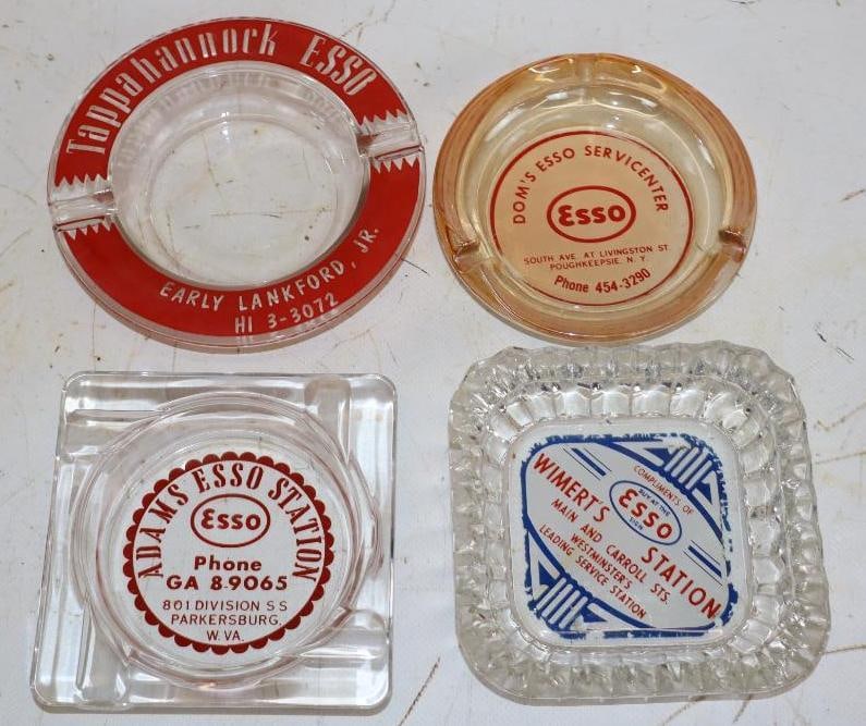 Group of 4 Esso Gas Station Adverting Ashtray: Largest is 5" x 5"x 1"