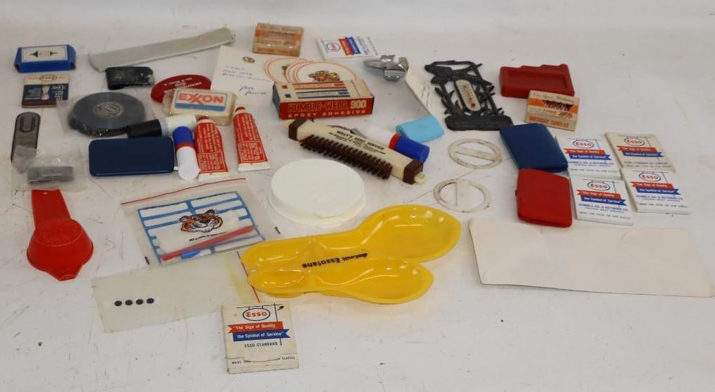 Group of 46 Esso, Exxon, and Humble Gas Station Advertising Give-Aways and Products: Largest is 4" x 4" x 1"