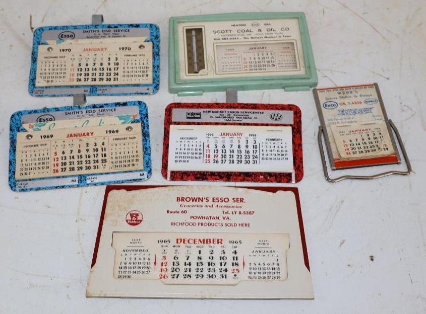 Group of 6 Esso, Enco, and Exxon Desktop and Clip-On Calendars: Largest is 6.5" x 3.5"