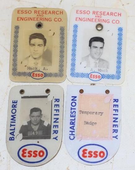 Group of 4 Esso Refinery and Research Employee Pin Back and Clip Badges: Largest is 1.75" x 2.5"