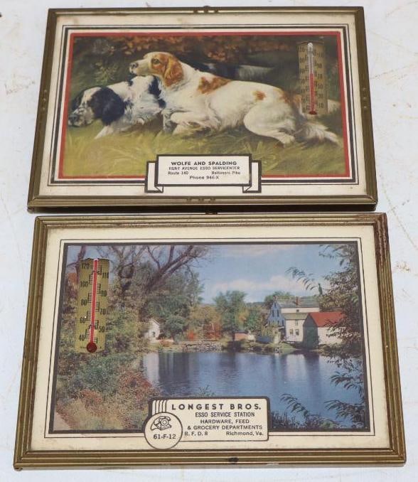 Group of 2 Baltimore Pike and Richmond, VA Advertising Framed Thermometers: 7" x 5" each