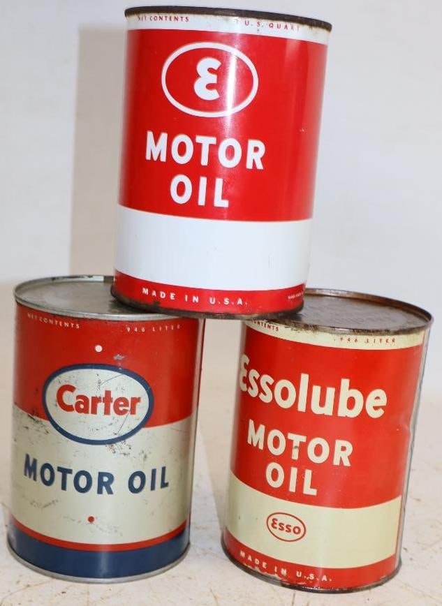 Group of 3 Carter & Esso 1 Qt Metal Oil Cans (1 of 2)