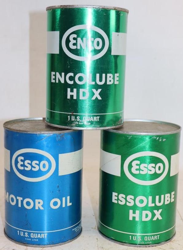 Group of 3 Esso & Enco 1 Qt Metal Oil Cans: 32 Oz Each, All Empty