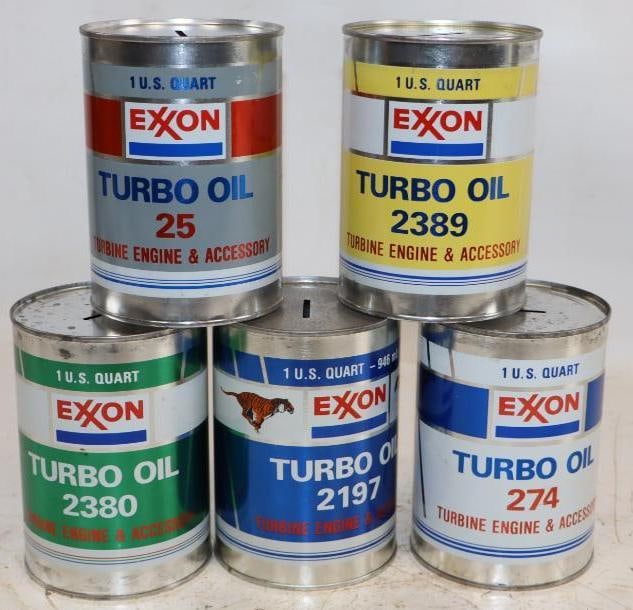 Group of 5 Different Exxon Turbo 1 Qt Oil Can Banks (1 of 2)