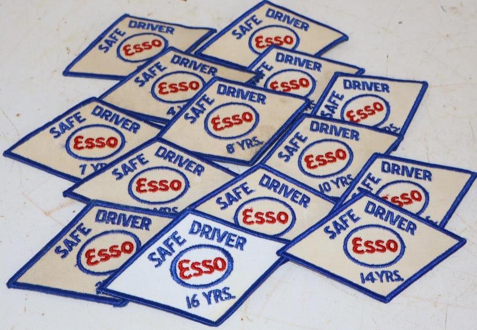 Group of 14 Different Esso Safe Driver Achievement Coat Patches: 5" x 3" each