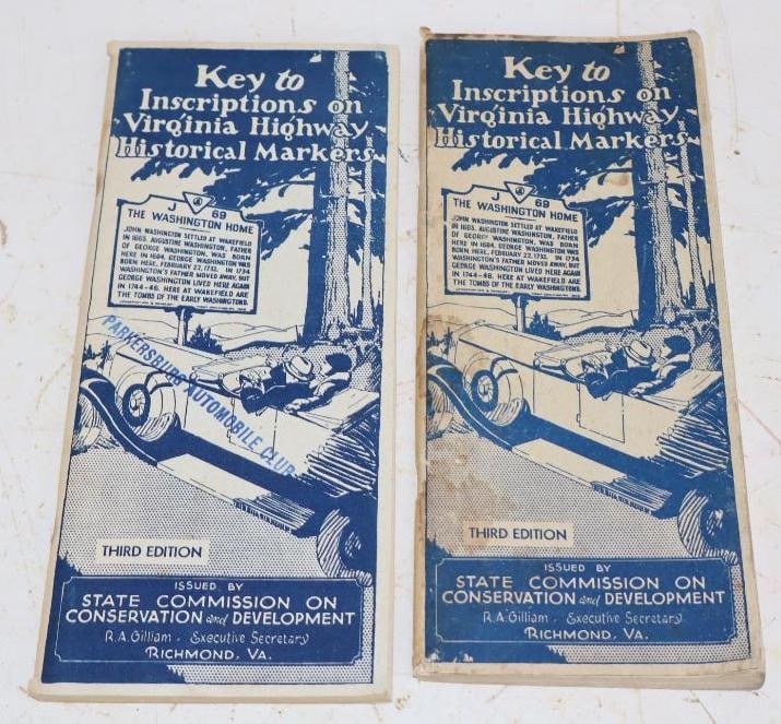 Group of 2 1932 Virginia Highway Historical Marker Roadmap: 9" x 4" each