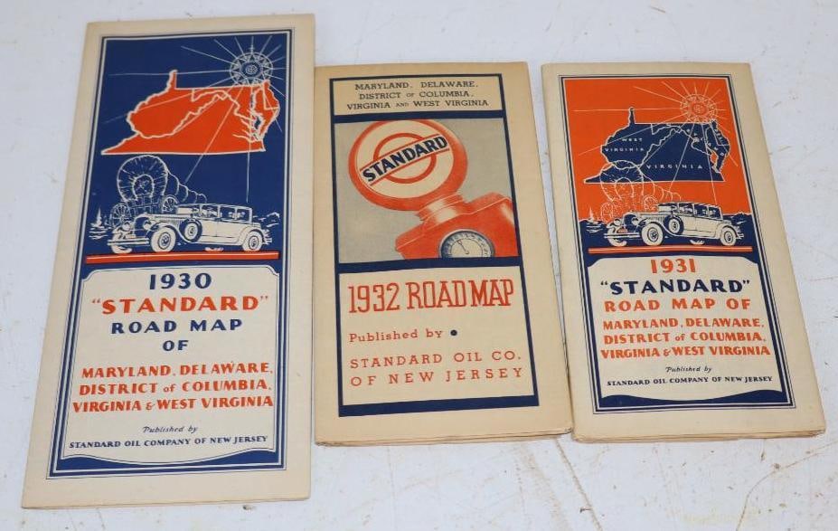 Group of 3 1930, 1931, 1932 Standard of NJ Gas Station Road Maps (1 of 2)