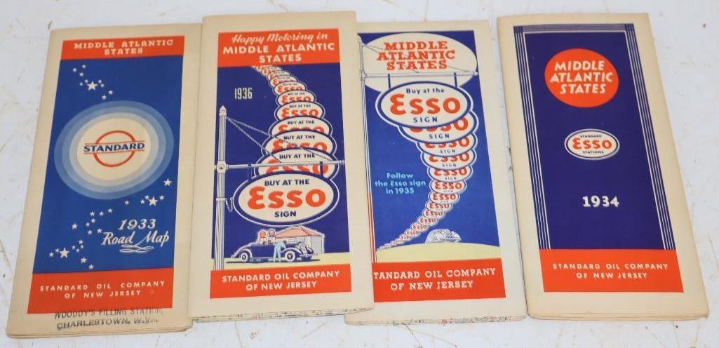 Group of 4 1933-1936 Standard of NJ Gas Station Road Maps: 3.75" x 8" each
