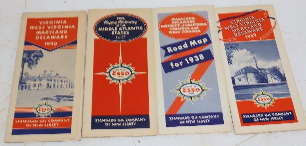 Group of 4 1937-1940 Standard Oil of NJ Gas Station Road Maps (1 of 2)