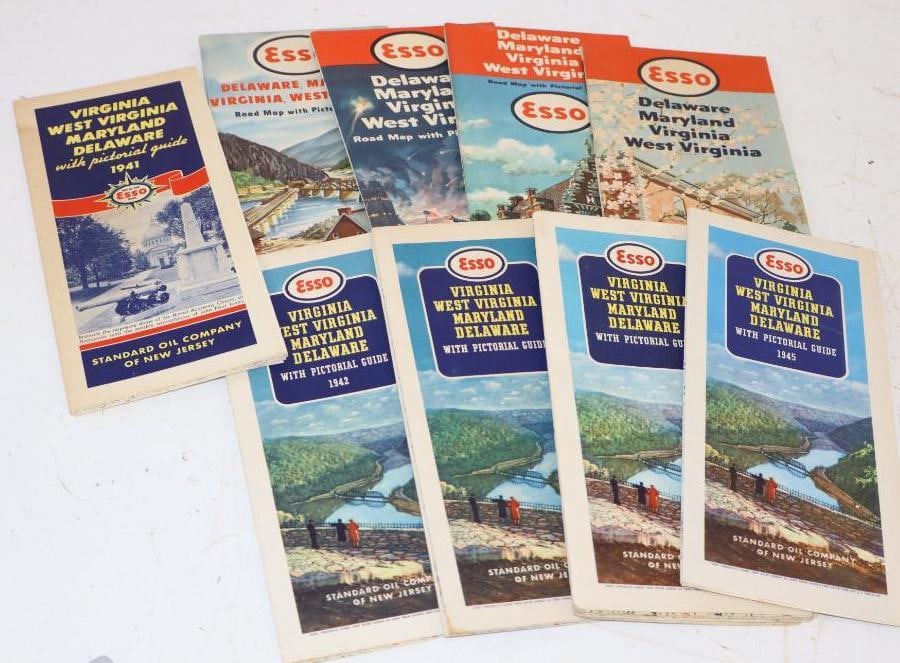 Group of 9 Esso Pictoral Gas Stational Road Maps (1 of 4)