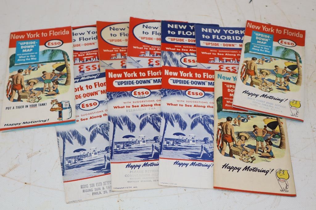 Group of 11 Esso Gas Station NY to FL Upside-Down Road Maps: 4" x 8.5" each