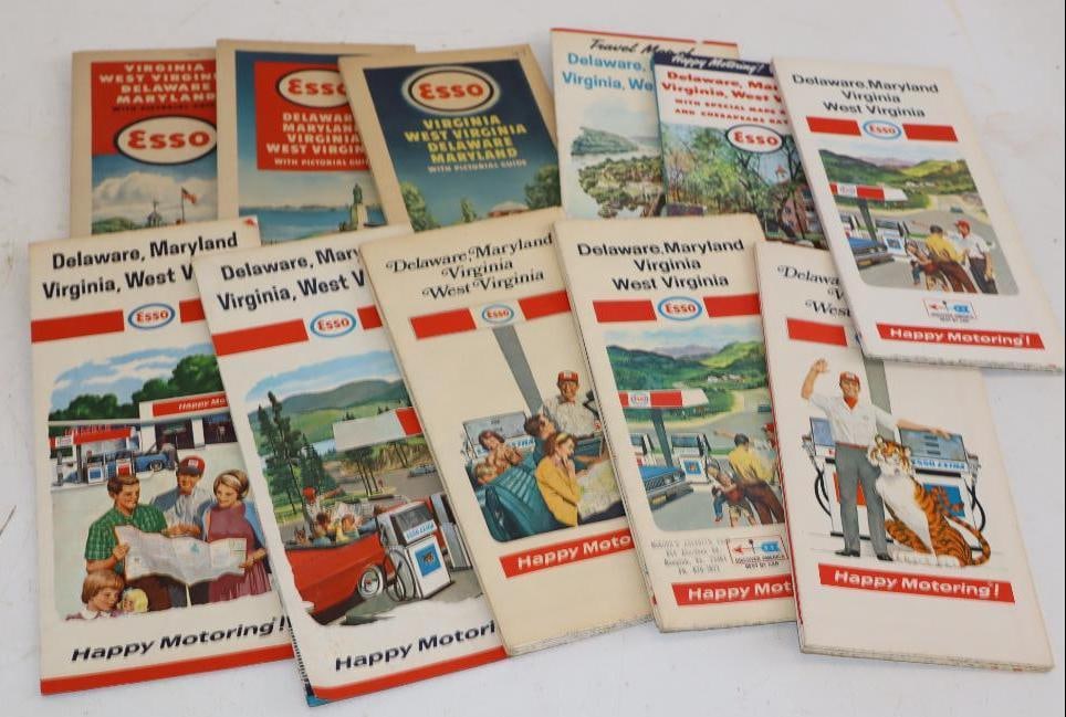 Group of 11 Esso Gas Station Road Maps: 9" x 4" is the largest