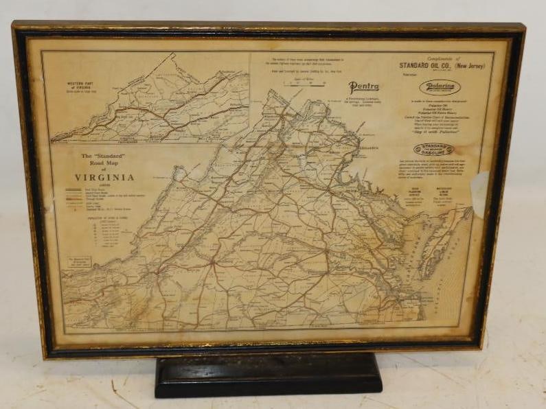 1920's Standard Oil of NJ and Pentra Framed VA Road Map (1 of 5)