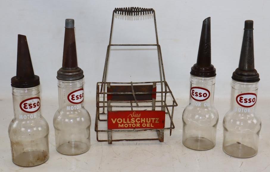 Group of 4 Esso Bulk Oil Bottles with Vollschutz Carrying Rack (1 of 5)