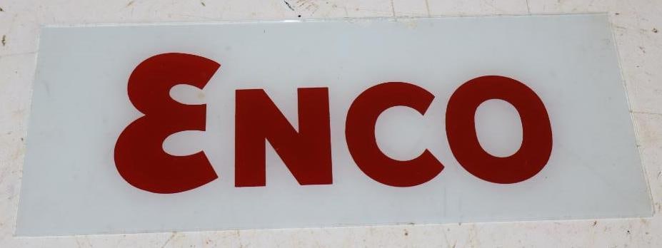 Enco Gas Pump Ad Glass: 12.25" x 5", a couple of chips along top edge