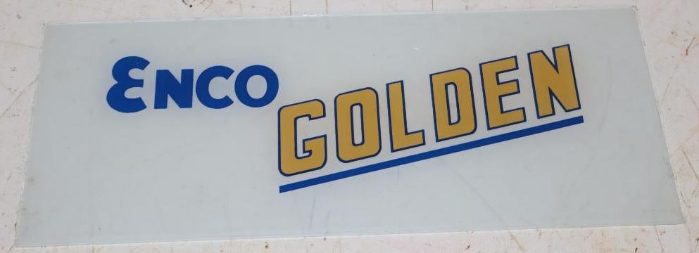 Enco Golden Gas Pump Ad Glass: 12.25" x 5"