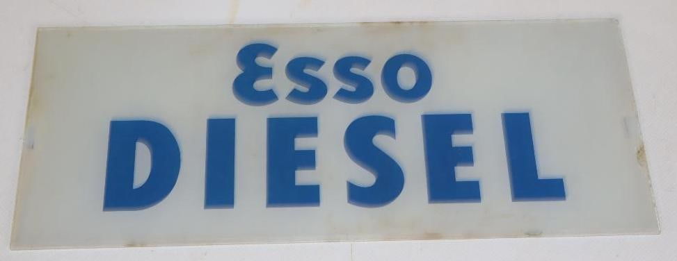 Esso Diesel Gas Pump Ad Glass: 12.25" x 5", has a few chips along perimeter
