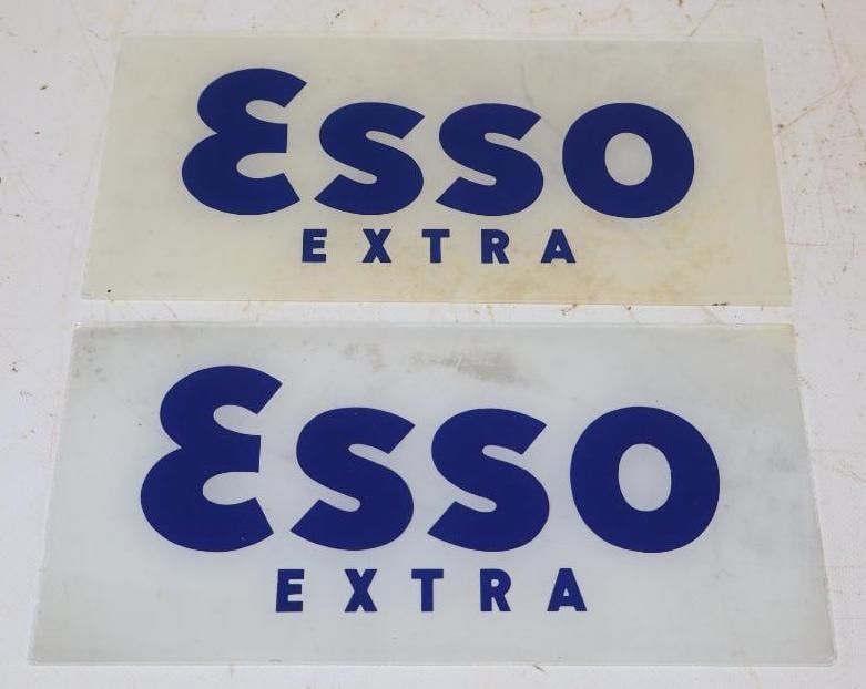 Pair of Esso Extra Gas Pump Ad Glass (1 of 2)
