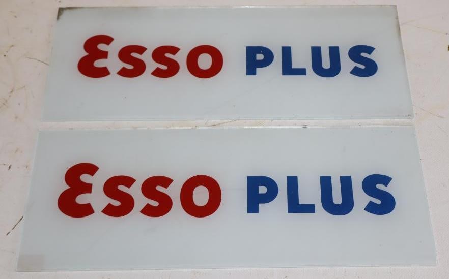 Pair of Esso Plus Gas Pump Ad Glass (1 of 2)