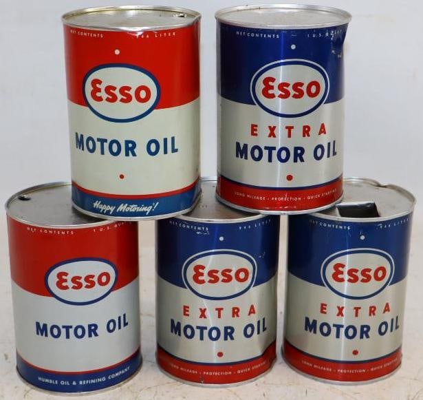 Group of 5 Esso Aluminum 1qt Oil Cans: 32oz Each Empty