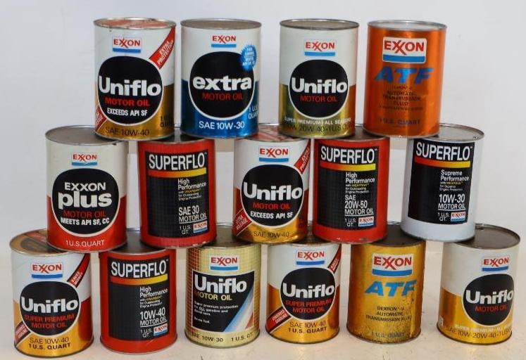 Group of 15 Composite Exxon 1 Quart Oil Cans: All are empty; 32 oz each