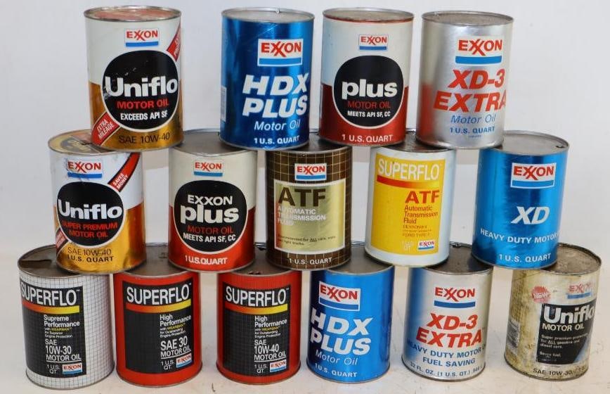 Group of 15 Composite Exxon 1 Quart Oil Cans: All are empty; 32 oz each