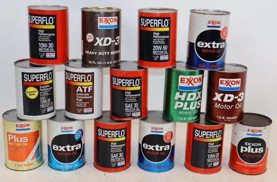 Group of 15 Composite Exxon 1 Quart Oil Cans: All are empty; 32 oz each