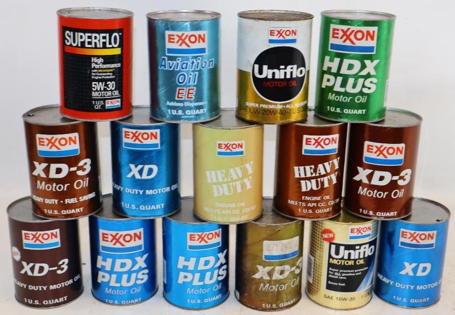 Group of 15 Composite Exxon 1 Quart Oil Cans: All are empty; 32 oz each