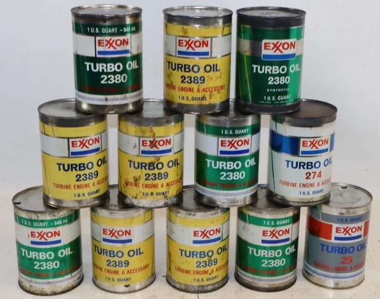 Group of 12 Exxon Turbo 1 Quart Metal Aviation Oil Cans (1 of 2)