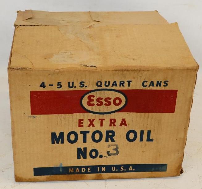 Group of 4 Different Esso Uniflo and Extra Empty 5 Quart Oil Cans With Shipping Box (1 of 3)