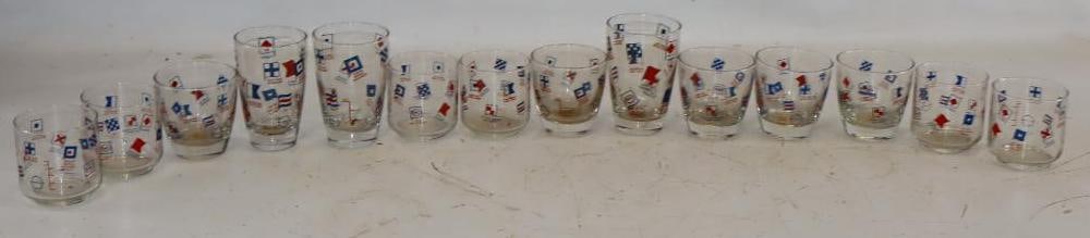 Group of 14 Esso and Enco Flag Drinking Glasses: Largest is 3" x 3" x 4.75"