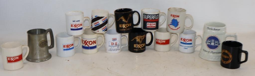 Group of 15 Exxon and Humble Coffee Mugs and Beer Steins: Largest is 4.75" x 6" x 5.75"