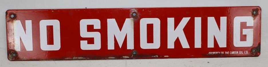 SSP Porcelain No Smoking Carter Oil Company Warning Sign: 20" x 4"