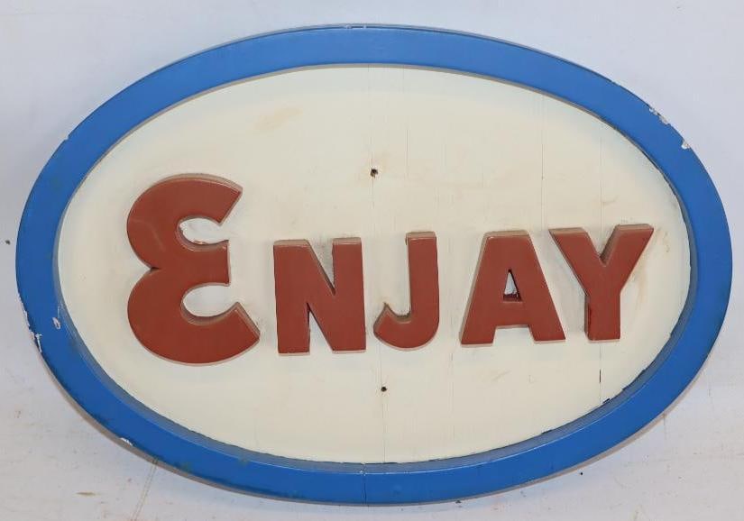 Embossed Enjay Single Sided Wooden Advertising Sign: 13" x 9" x 1"