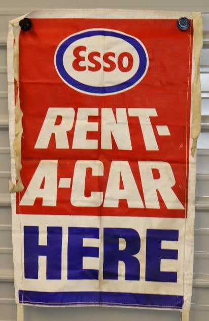 Esso "Rent a Car Here" Canvas Advertising Banner (1 of 2)