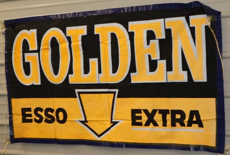 Golden Esso Extra Vinyl Advertising Banner: 61" x 35"