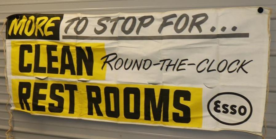 Esso "More to Stop For, Clean Restrooms" Canvas Advertising Banner (1 of 5)