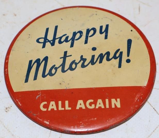 Esso "Happy Motoring!" Pin Back Badge: 4" x 4"