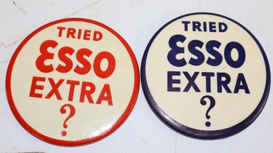 Group of 2 Red and Blue Esso Extra Pin Back Badges (1 of 2)