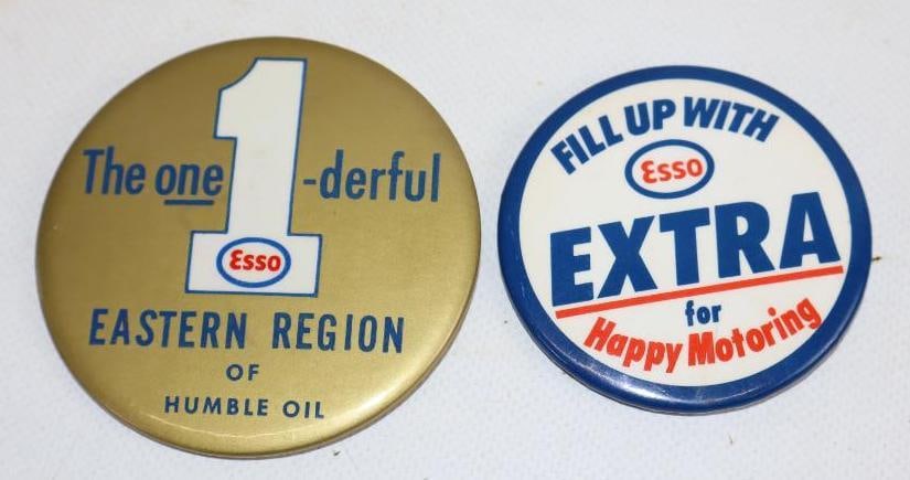 Group of 2 Esso Extra and Humble Oil Advertising Pin Back Badges (1 of 2)