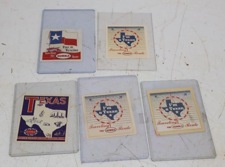 Group of 5 Humble Oil Traveling Service "I'm a Texan" Window Decal: 3" x 3.5" is the largest