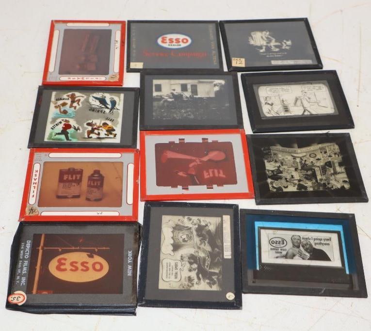 Group of 12 Filmask Esso Service Campaign Glass Slides: 4" x 3.25" each, by Edward Van Altena
