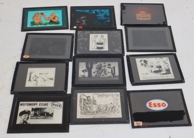 Group of 12 Filmask Esso Service Campaign Glass Slides: 4" x 3.25" each, by Edward Van Altena