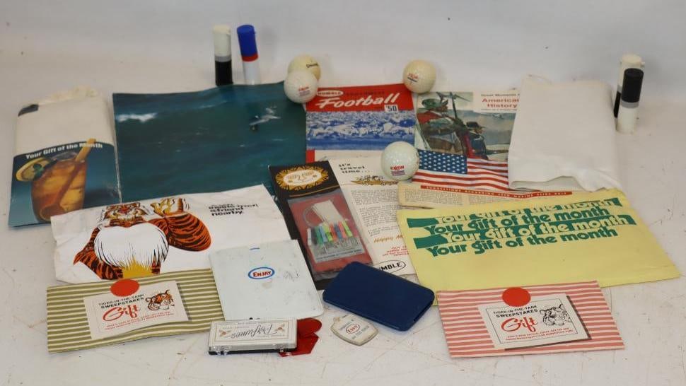 Large Group of Esso and Humble Advertising Booklets, Give-Aways, Golf Balls, and More: Largest is 9" x 12"