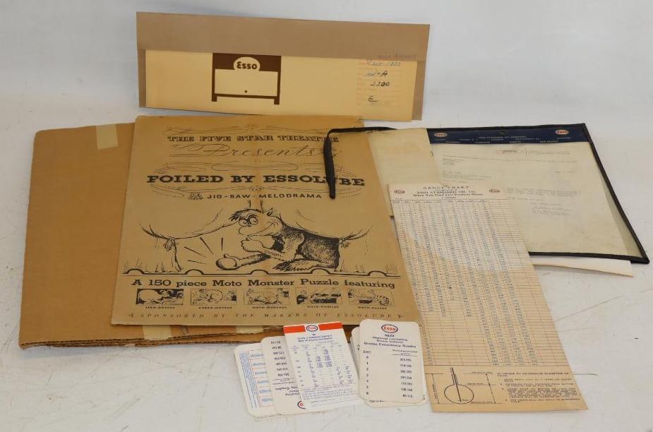 Large Group of Esso Paper Items: Gauge Chart, Can Design Templates, Puzzle Envelope, and More: Largest is 18" x 12"